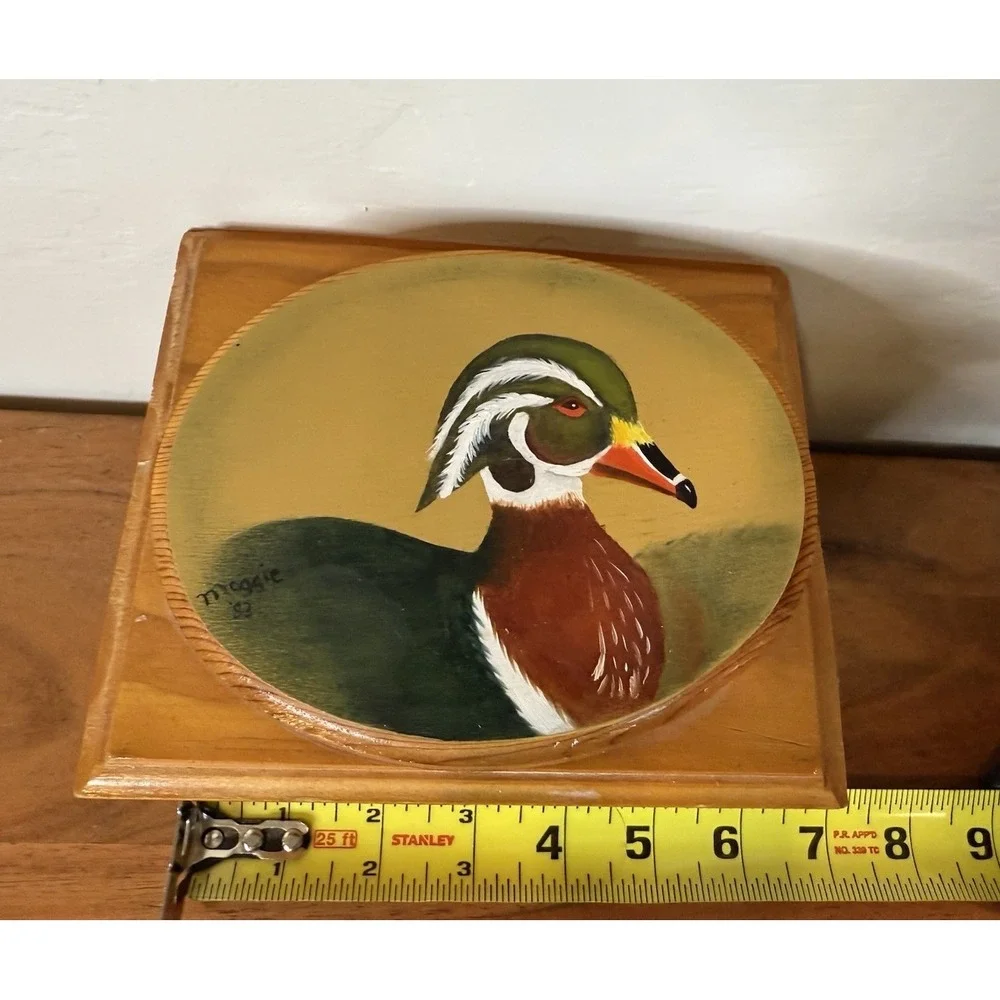 Carved Duck, Folk Art Wooden Duck Box Handcarved Hunting Decor Red Velvet Signed